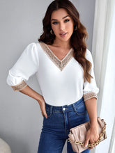 Contrast Lace Puff Sleeve Blouse